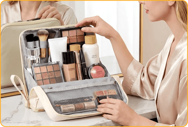 Organizer open and in use on a dressing table
